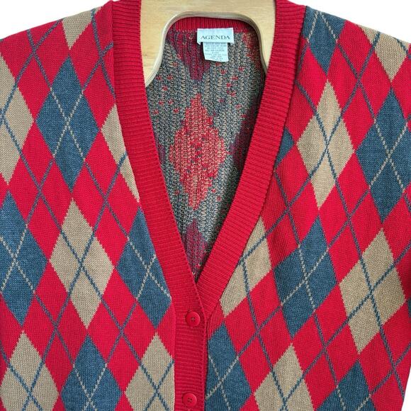 Vintage Agenda Cardigan Men's Size Large Red Argyle Grandpa Holiday Sweater - Picture 1 of 5